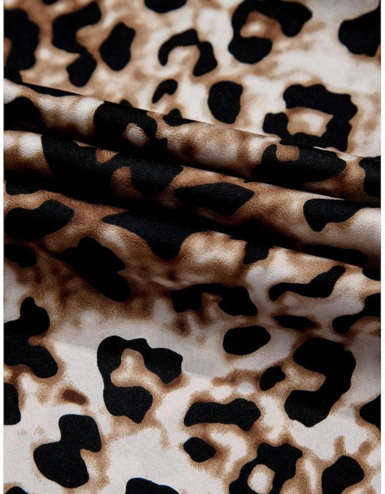 Brown Leopard Print Bubble Sleeve Square Neck Maxi Dress