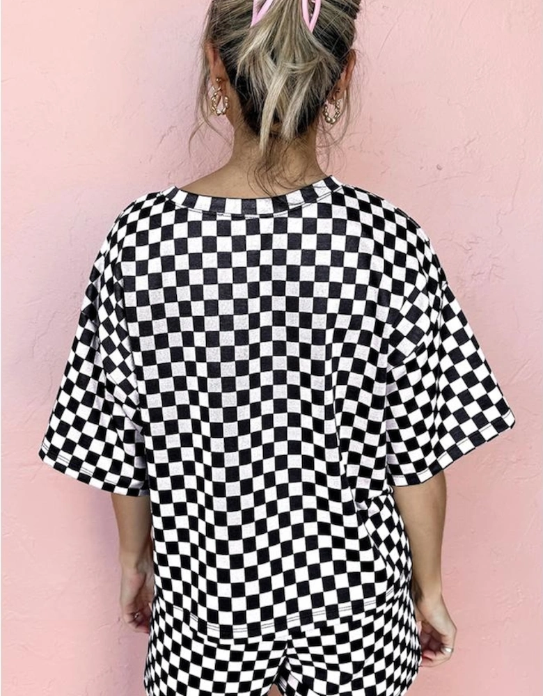 Black Sequined Crawfish Checkered Half Sleeve Top and Shorts Lounge Set