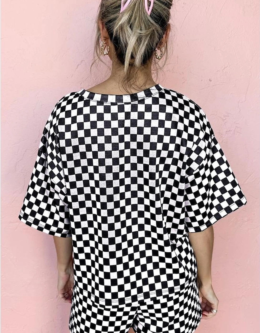 Black Sequined Crawfish Checkered Half Sleeve Top and Shorts Lounge Set, 6 of 5