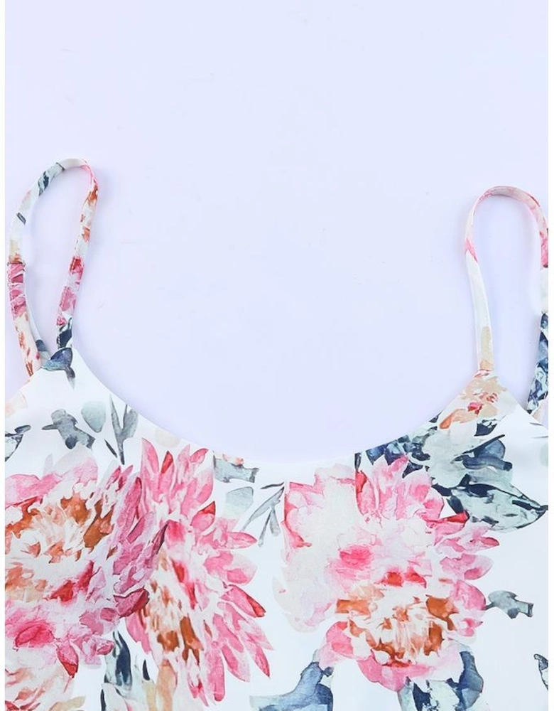 White Floral Spaghetti Straps Wide Leg Jumpsuit