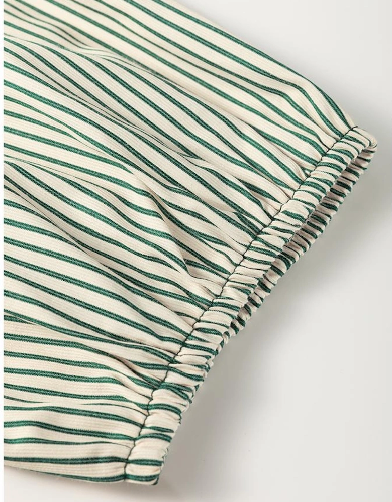 Green Patch Pockets Button Down Short Puff Sleeve Dress