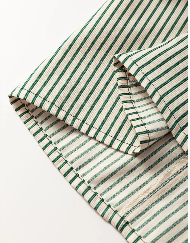 Green Patch Pockets Button Down Short Puff Sleeve Dress