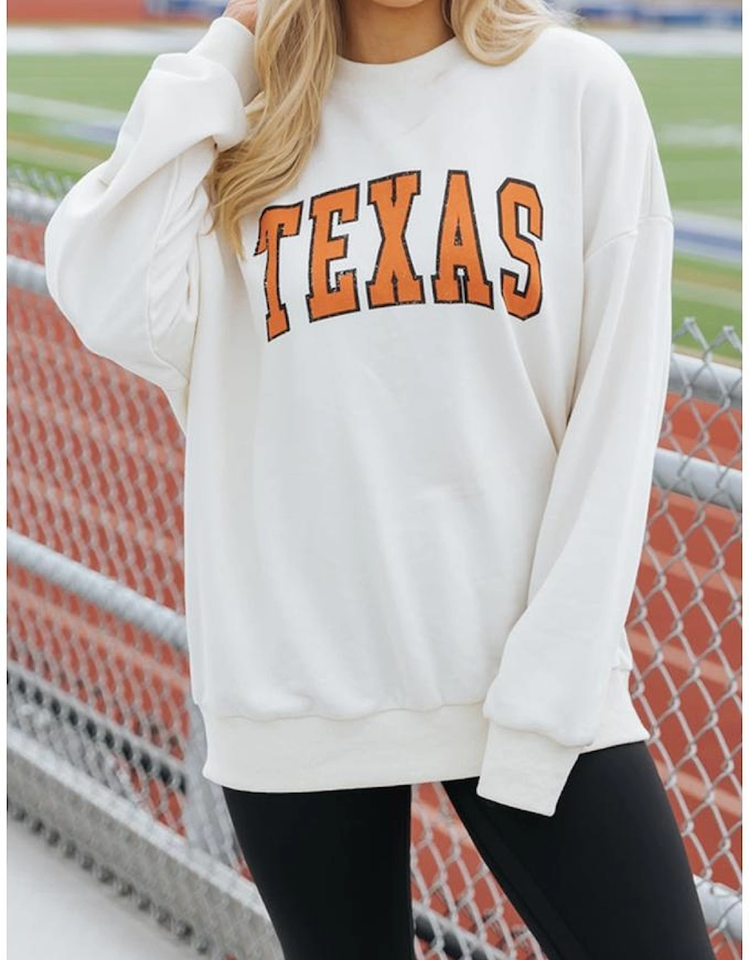 White TEXAS Graphic Drop Shoulder Crewneck Sweatshirt