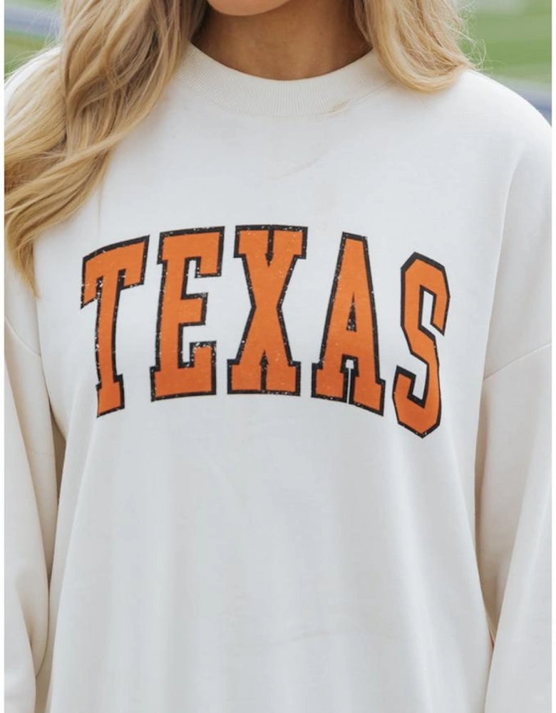 White TEXAS Graphic Drop Shoulder Crewneck Sweatshirt