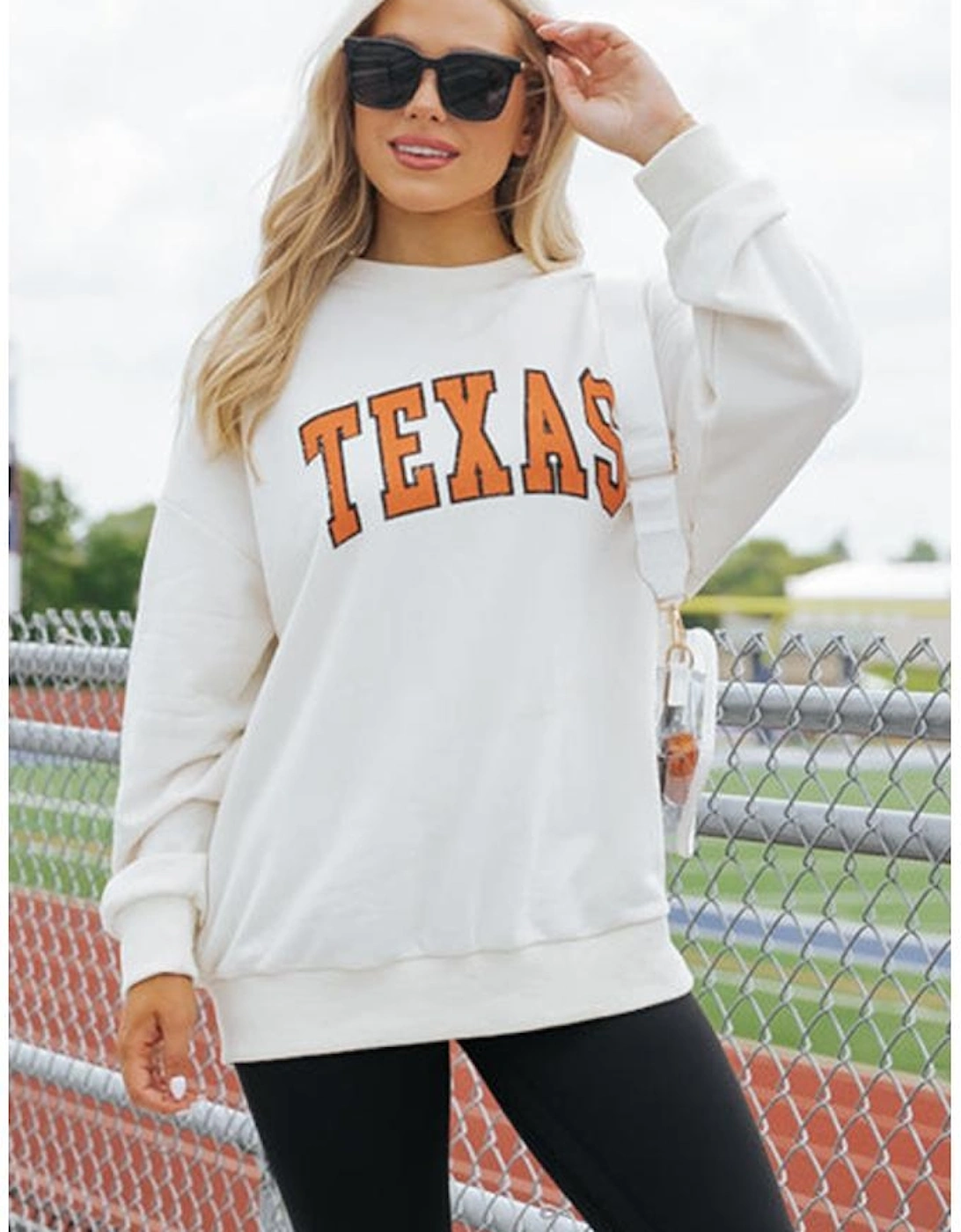 White TEXAS Graphic Drop Shoulder Crewneck Sweatshirt, 10 of 9