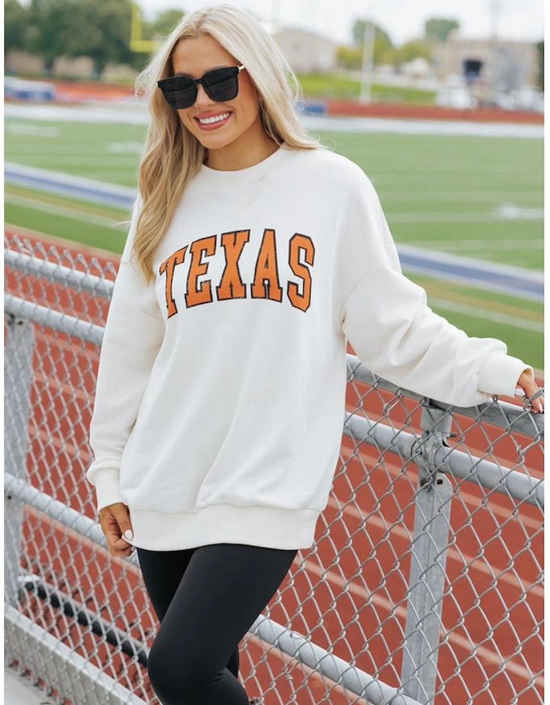 White TEXAS Graphic Drop Shoulder Crewneck Sweatshirt