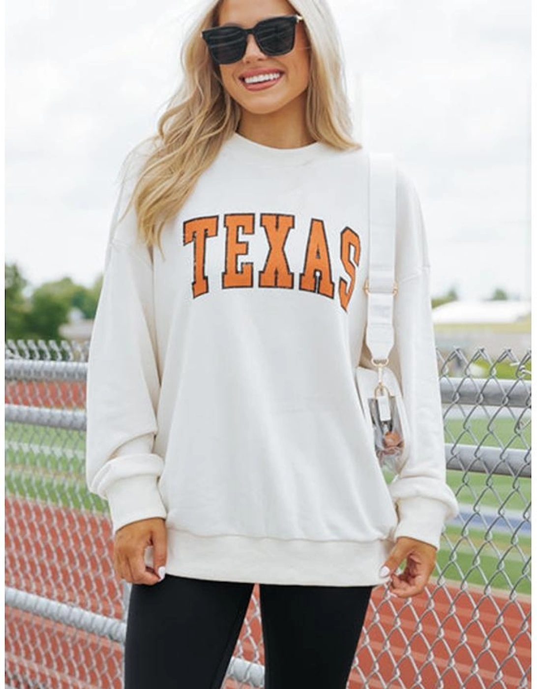 White TEXAS Graphic Drop Shoulder Crewneck Sweatshirt