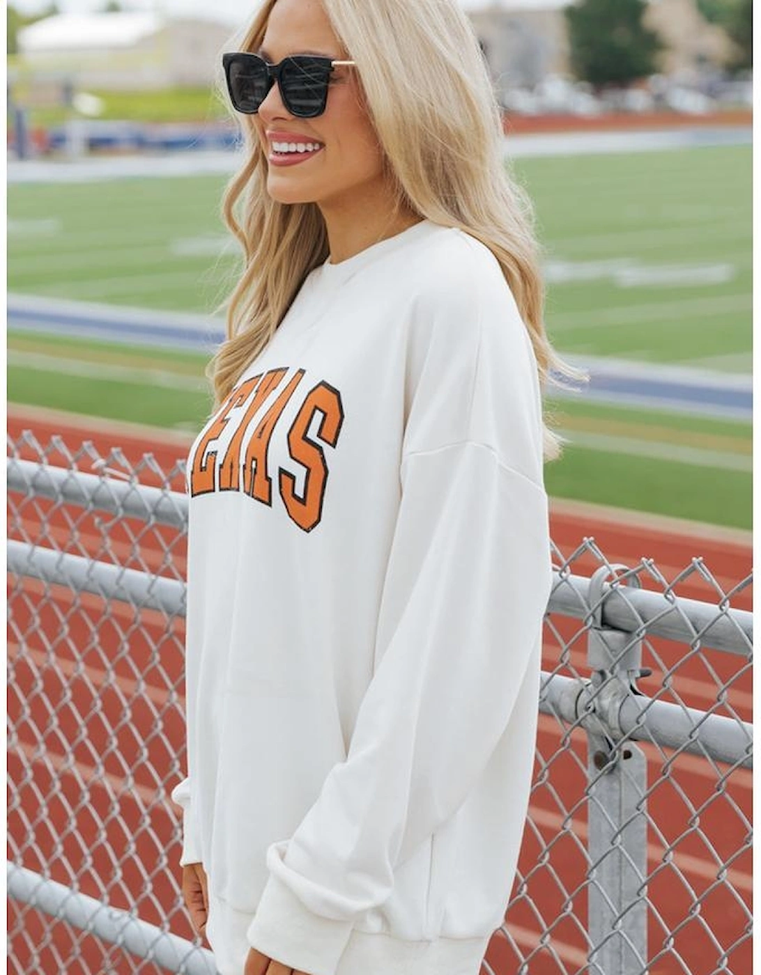 White TEXAS Graphic Drop Shoulder Crewneck Sweatshirt