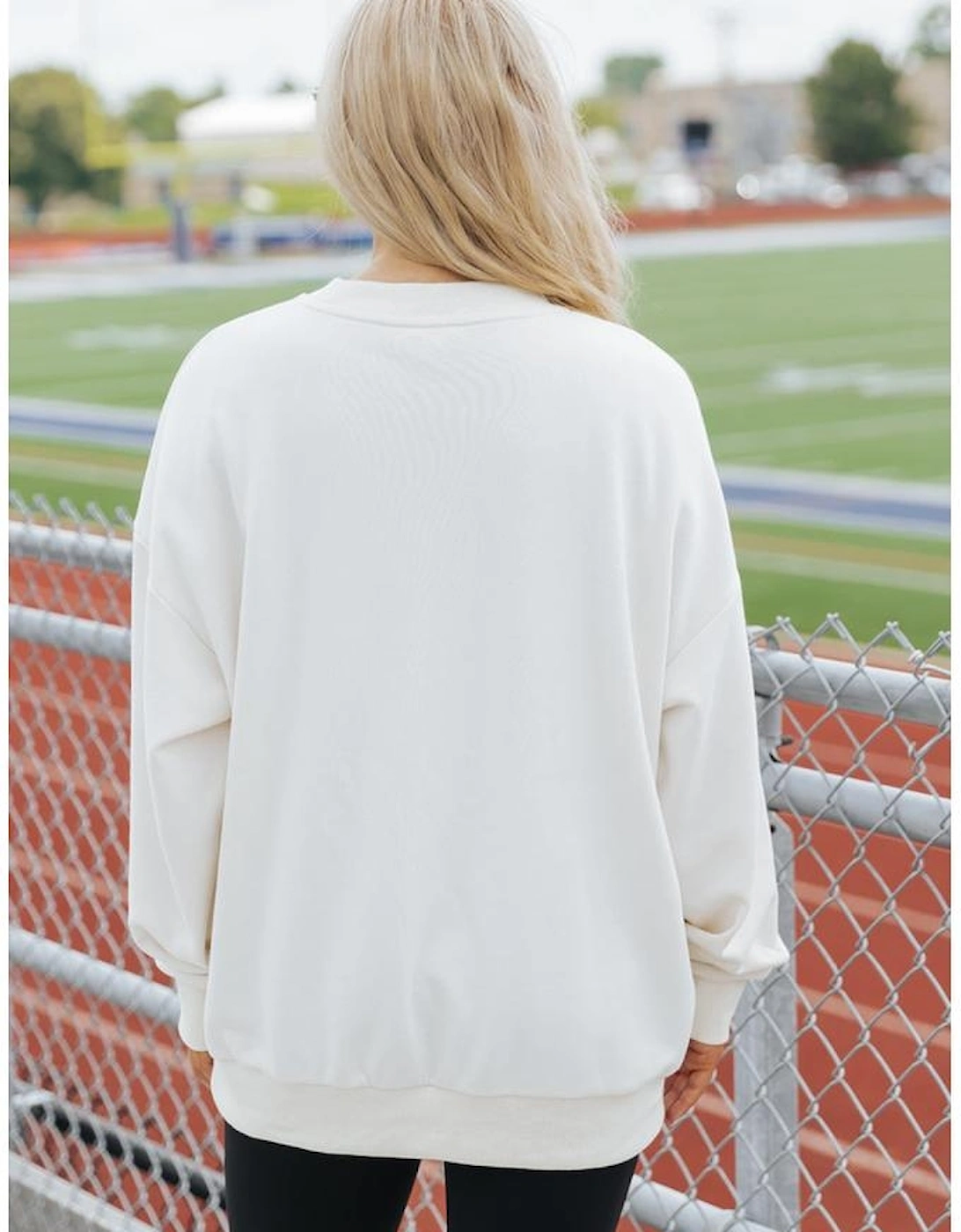 White TEXAS Graphic Drop Shoulder Crewneck Sweatshirt