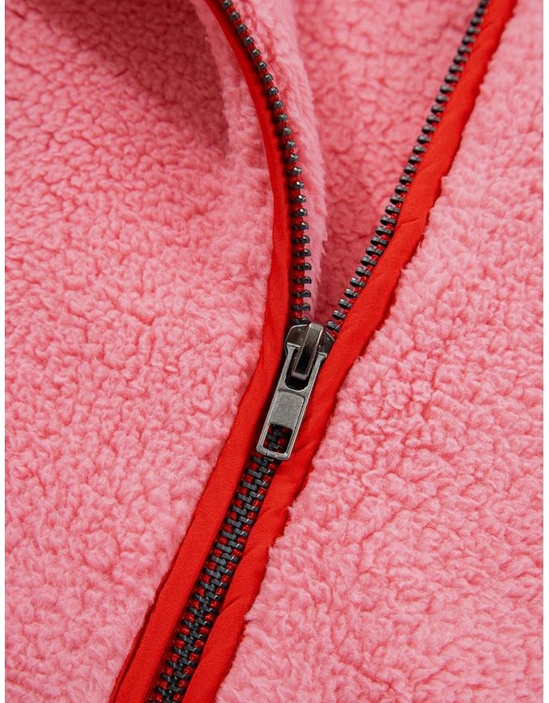 Strawberry Pink Sherpa Contrast Faux Leather Trim Half Zip Pocketed Pullover Sweatshirt