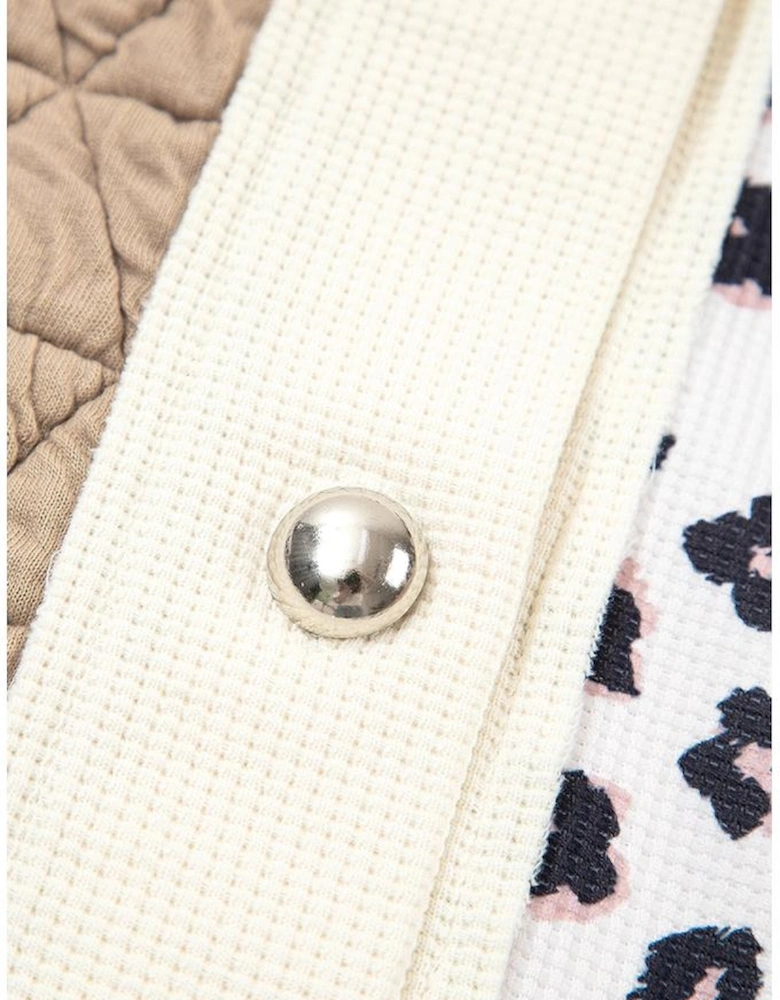 Khaki Leopard Waffle Quilted Patchwork Button Front Jacket