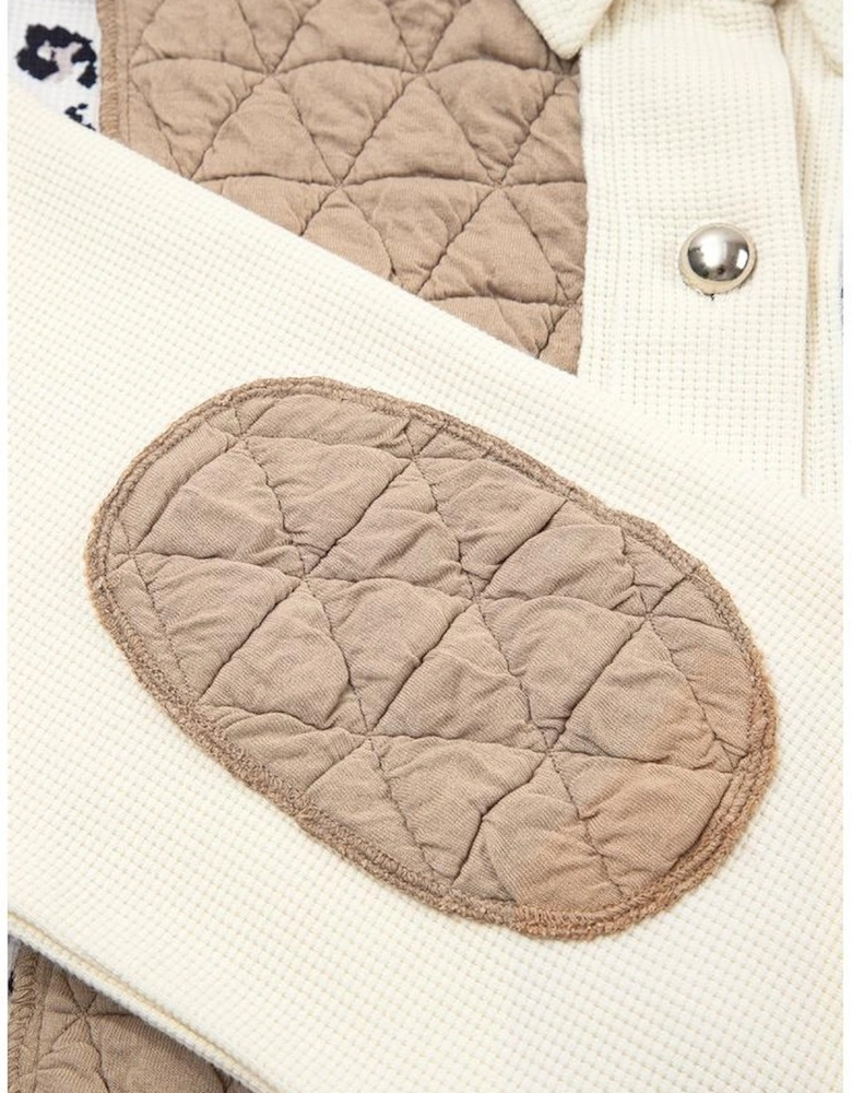 Khaki Leopard Waffle Quilted Patchwork Button Front Jacket