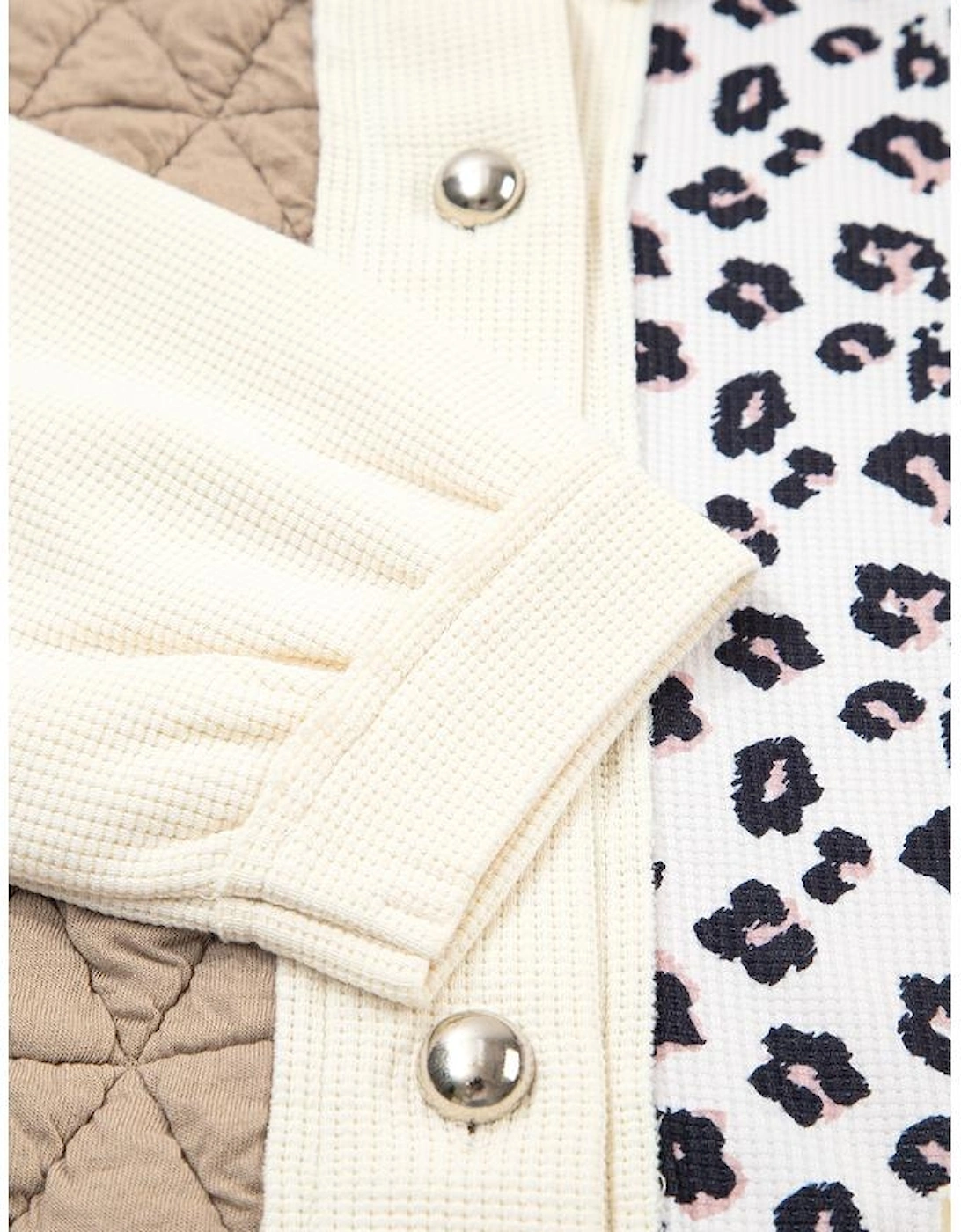 Khaki Leopard Waffle Quilted Patchwork Button Front Jacket