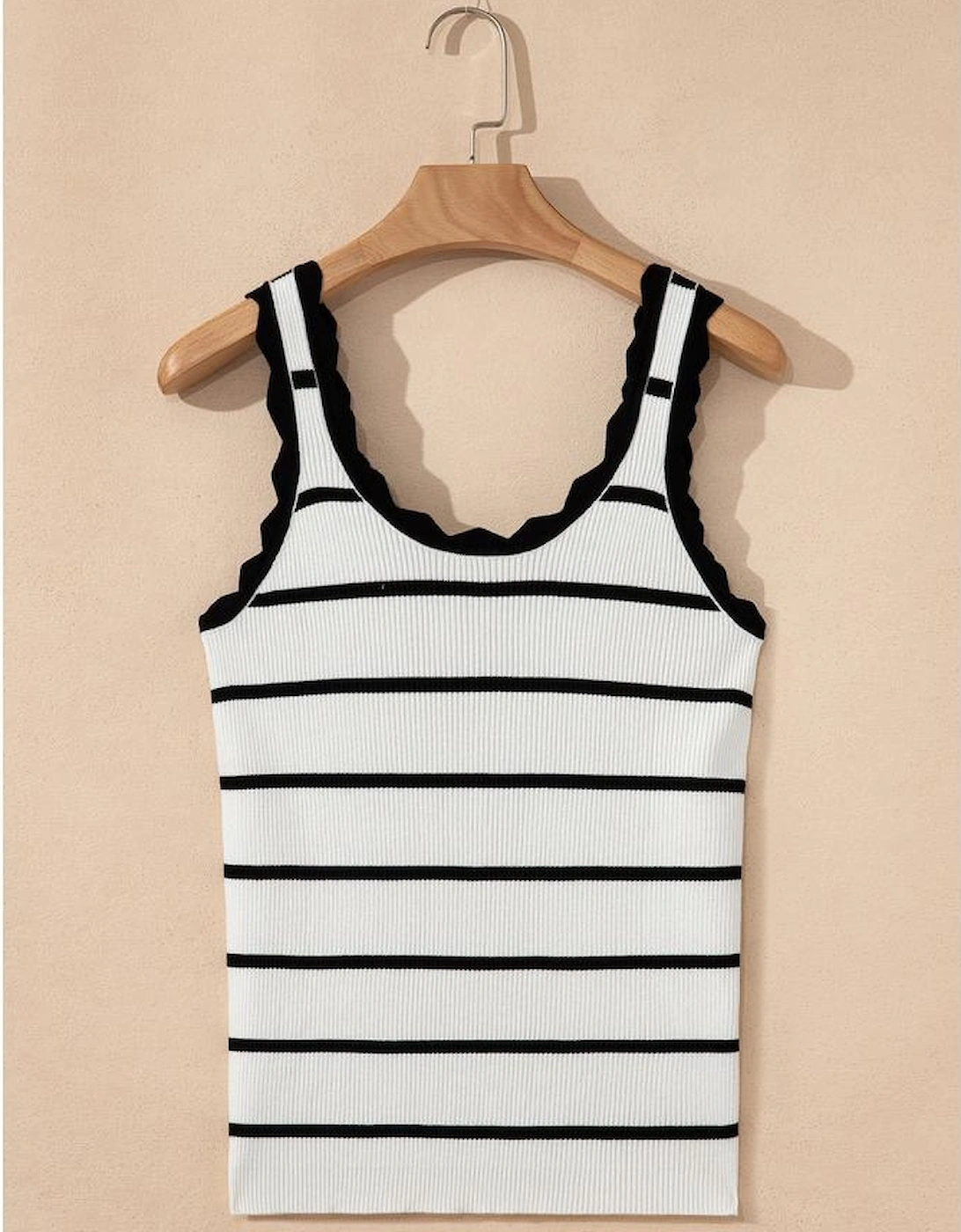 Black Striped Scalloped Edge U Neck Sleeveless Sweater Vest