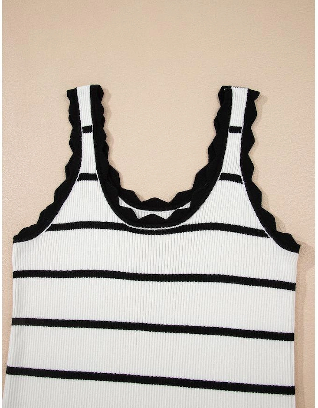 Black Striped Scalloped Edge U Neck Sleeveless Sweater Vest