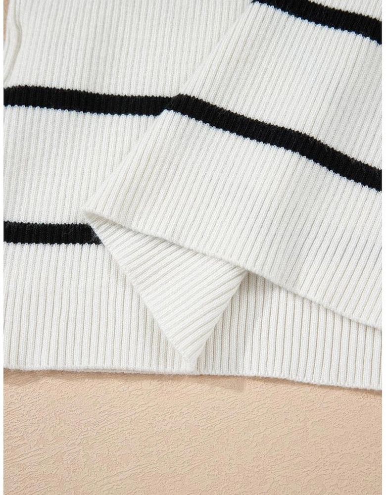 Black Striped Scalloped Edge U Neck Sleeveless Sweater Vest