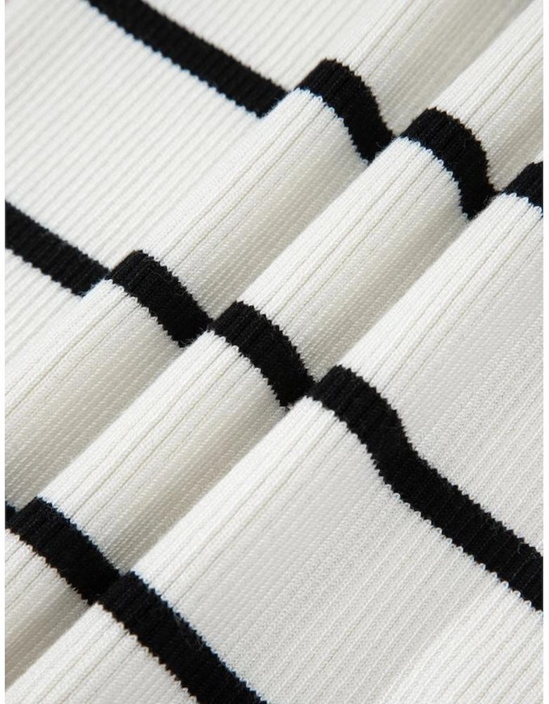 Black Striped Scalloped Edge U Neck Sleeveless Sweater Vest