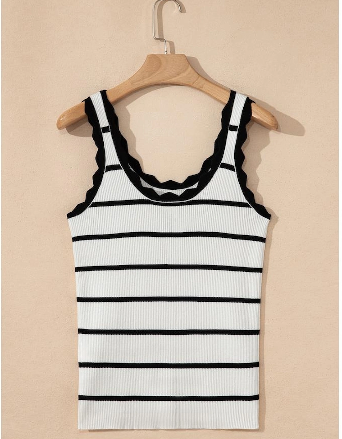 Black Striped Scalloped Edge U Neck Sleeveless Sweater Vest