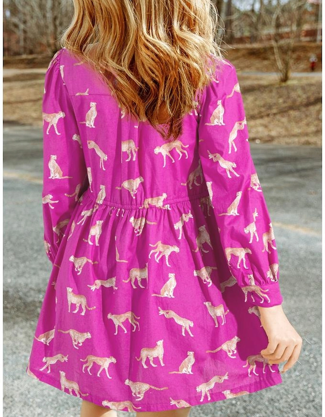 Rose Cheetah Print Drawstring Tunic Shirt Dress