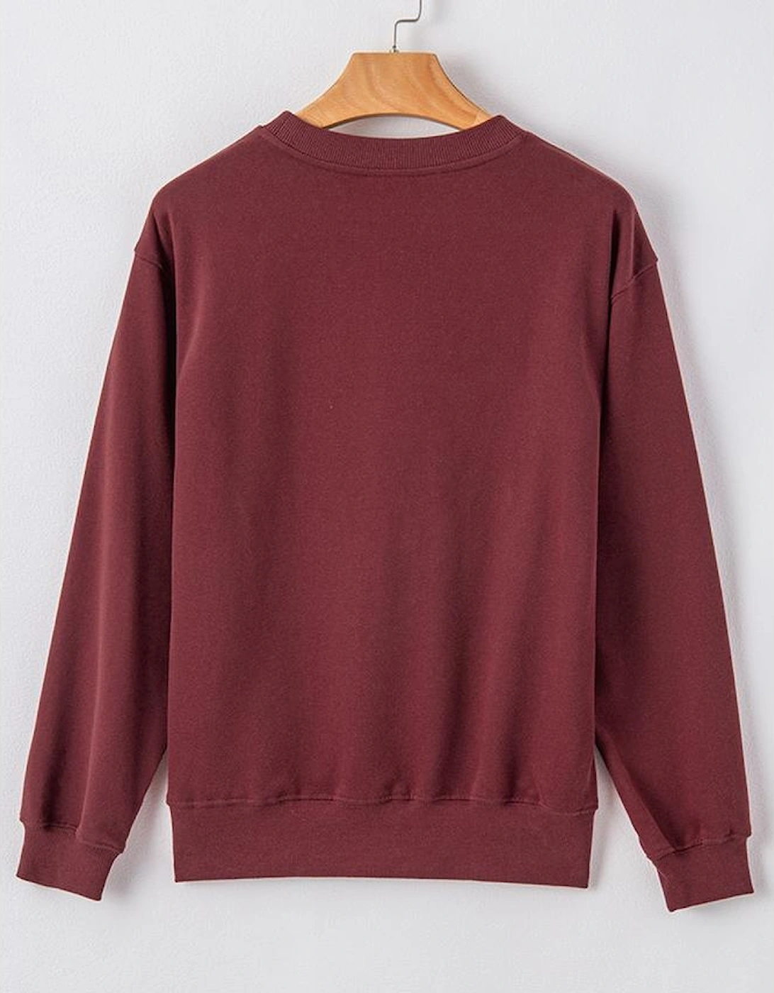 Burgundy Plain Drop Shoulder Crewneck Pullover Sweatshirt