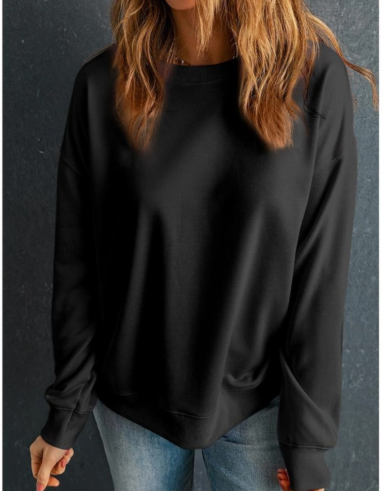 Black Solid Classic Crewneck Pullover Sweatshirt