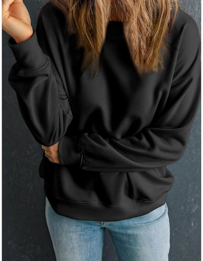 Black Solid Classic Crewneck Pullover Sweatshirt