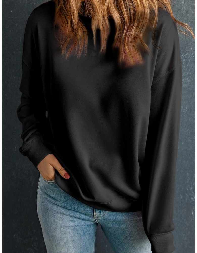 Black Solid Classic Crewneck Pullover Sweatshirt