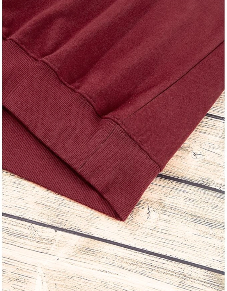 Burgundy Plain Drop Shoulder Crewneck Pullover Sweatshirt