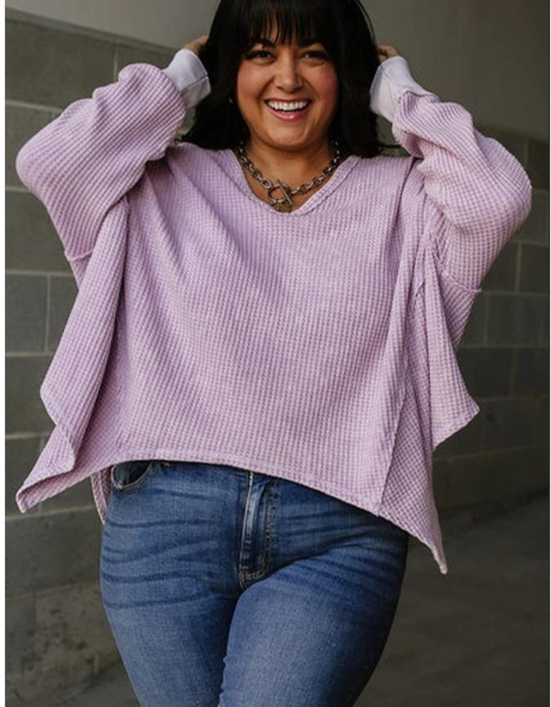 Orchid Petal Plus Size Waffle Knit Exposed Seam Flowy Top
