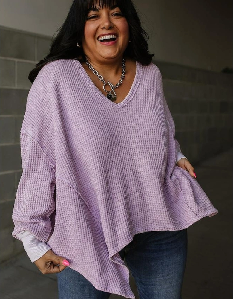 Orchid Petal Plus Size Waffle Knit Exposed Seam Flowy Top