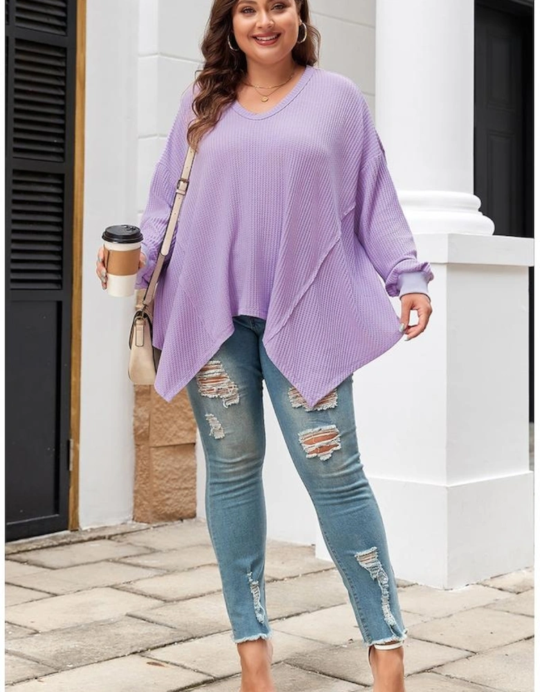 Orchid Petal Plus Size Waffle Knit Exposed Seam Flowy Top