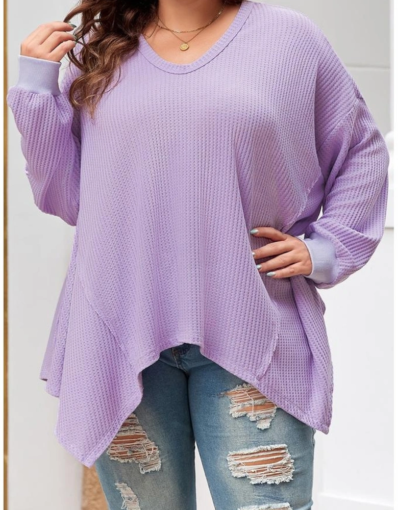 Orchid Petal Plus Size Waffle Knit Exposed Seam Flowy Top