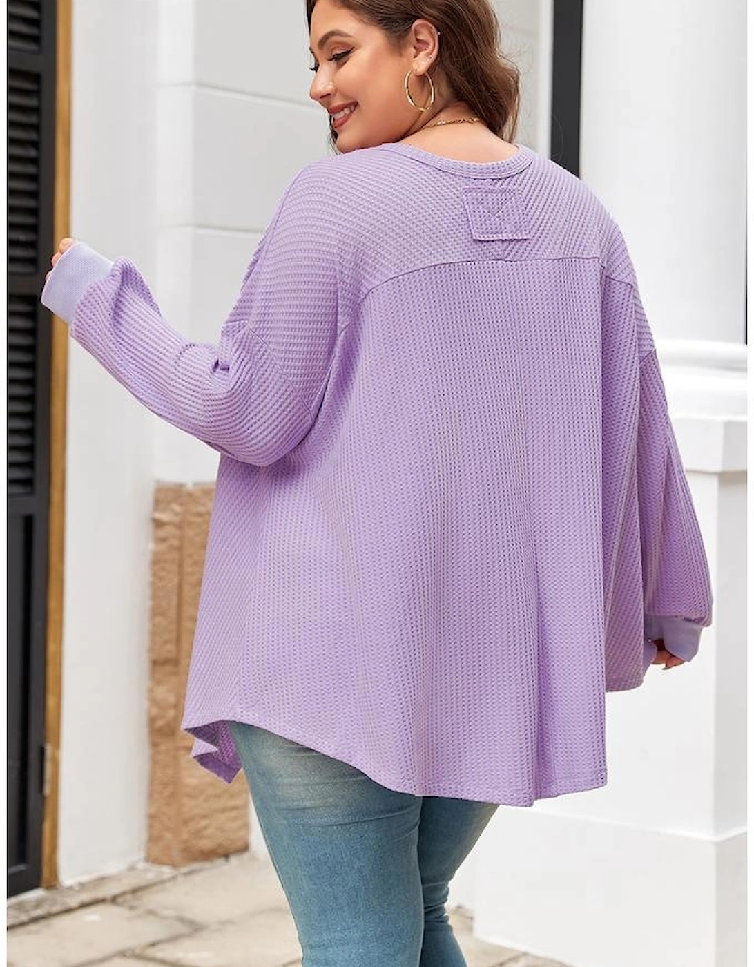 Orchid Petal Plus Size Waffle Knit Exposed Seam Flowy Top