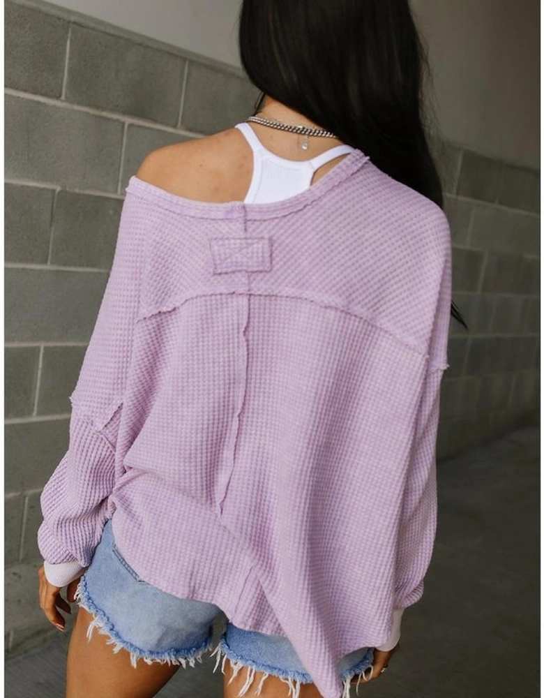 Orchid Petal Plus Size Waffle Knit Exposed Seam Flowy Top