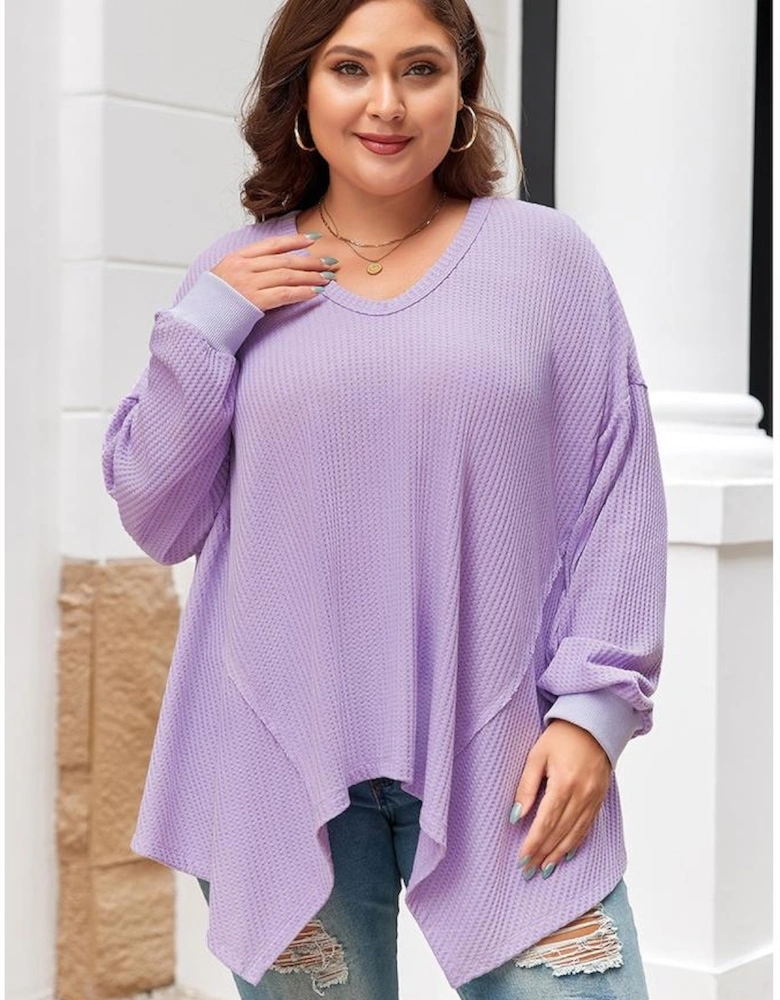 Orchid Petal Plus Size Waffle Knit Exposed Seam Flowy Top