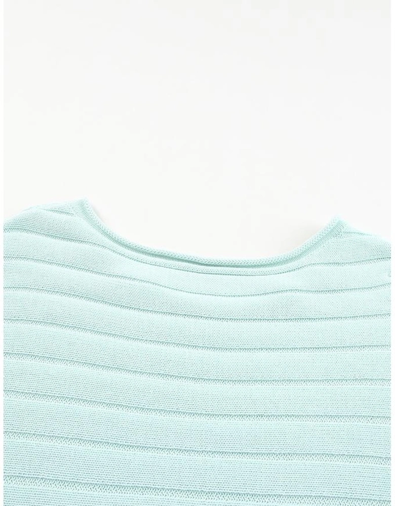 Green Exposed Seam Ribbed Knit Dolman Top