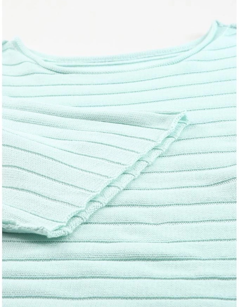 Green Exposed Seam Ribbed Knit Dolman Top