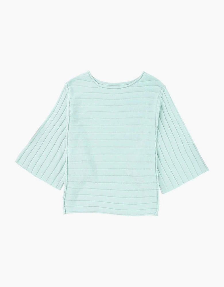 Green Exposed Seam Ribbed Knit Dolman Top
