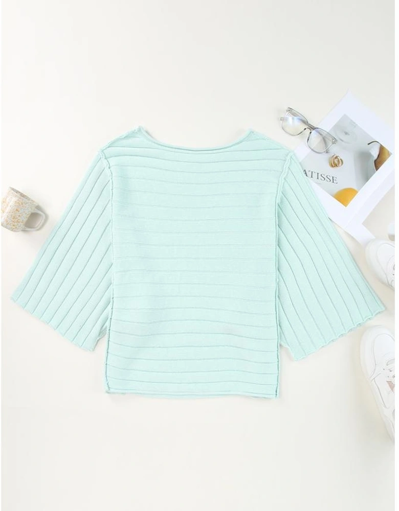 Green Exposed Seam Ribbed Knit Dolman Top