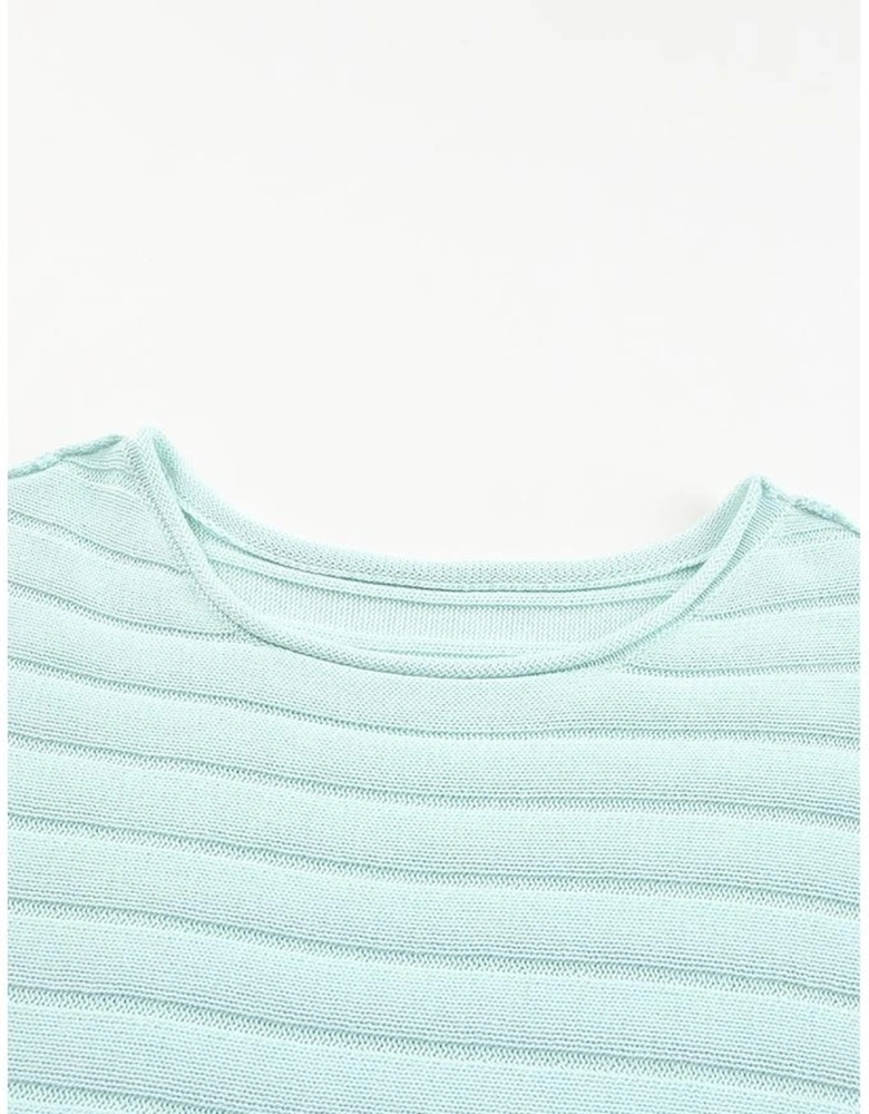 Green Exposed Seam Ribbed Knit Dolman Top
