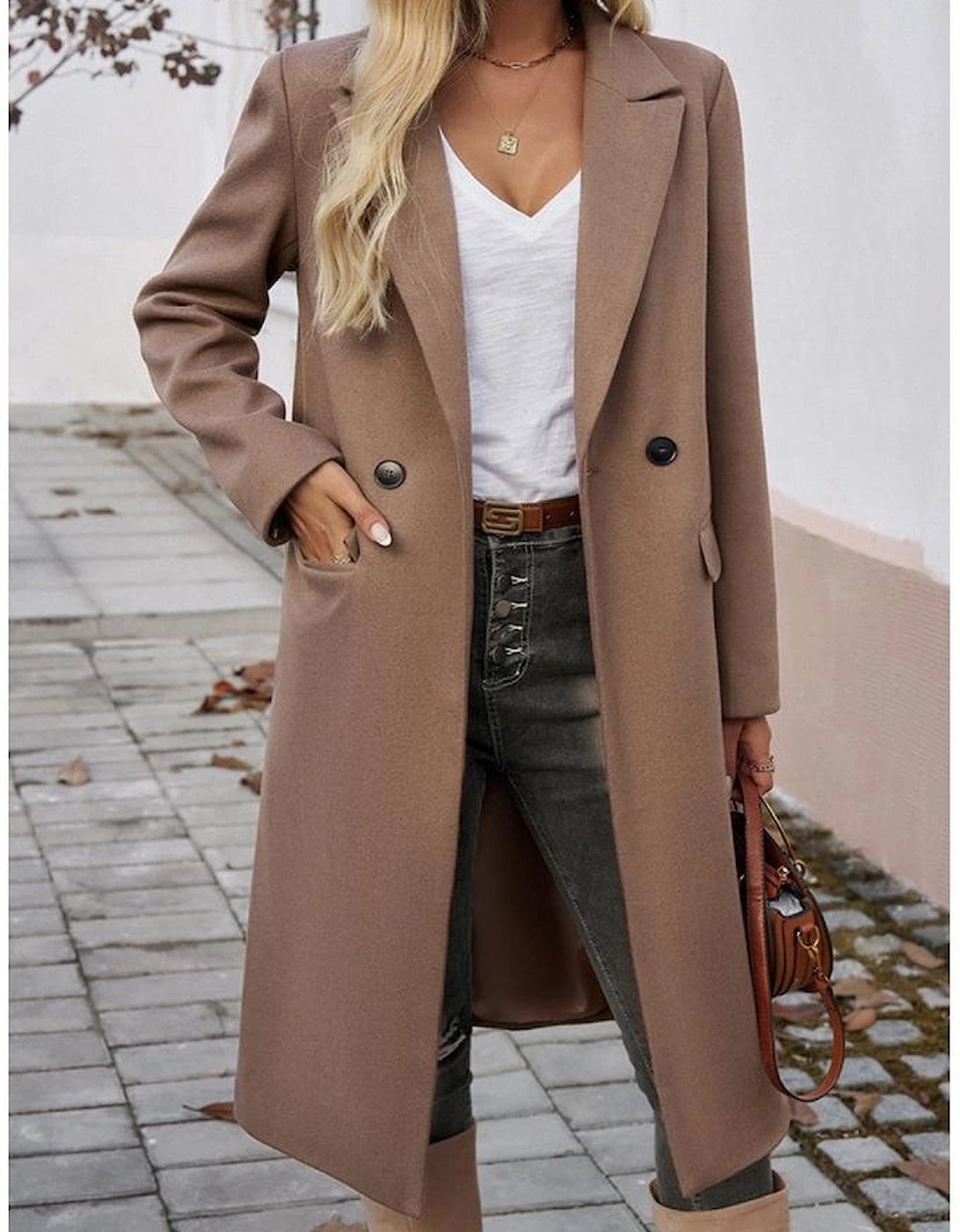 Dark Khaki Single Breasted Lapel Collar Flap Pocketed Overcoat