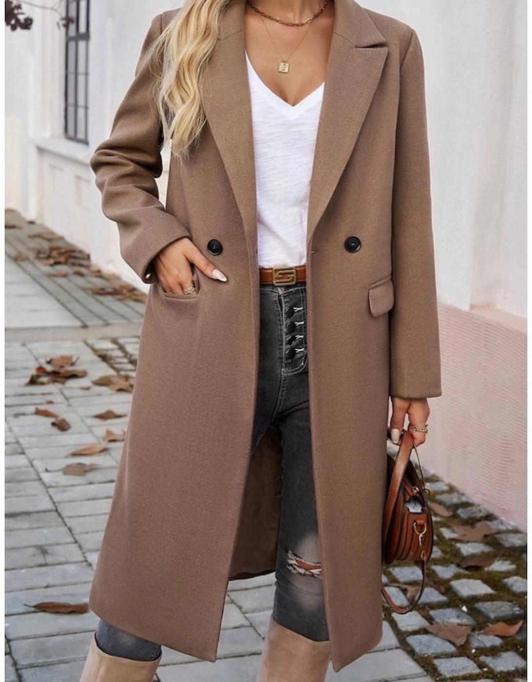 Dark Khaki Single Breasted Lapel Collar Flap Pocketed Overcoat