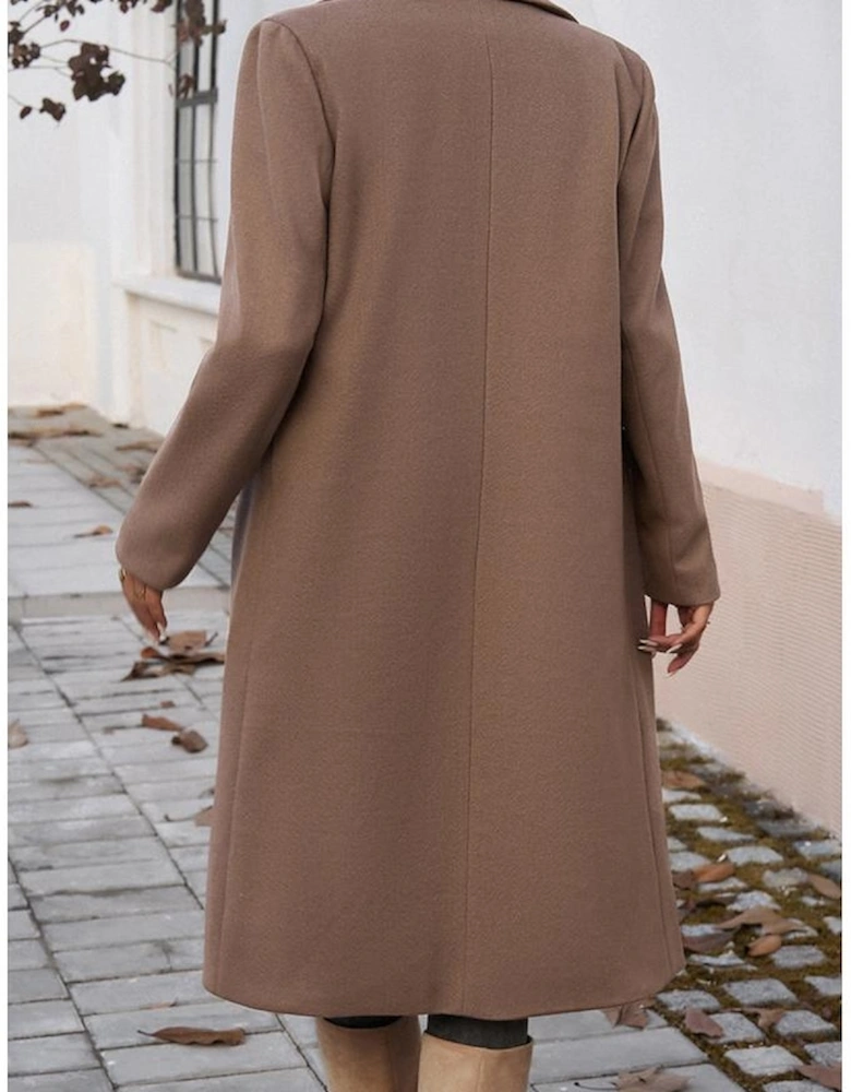 Dark Khaki Single Breasted Lapel Collar Flap Pocketed Overcoat