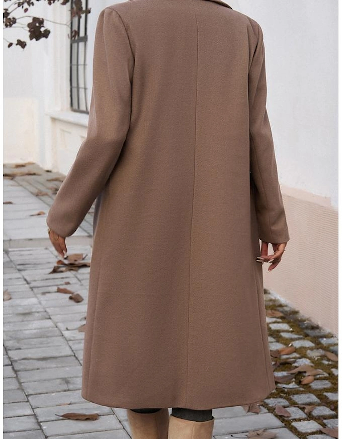 Dark Khaki Single Breasted Lapel Collar Flap Pocketed Overcoat