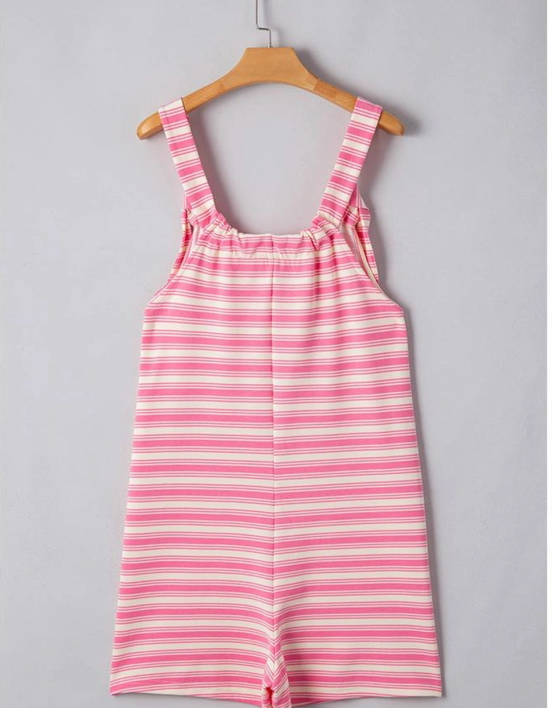 Pink Stripe Knotted Strap Patched Pocket Romper