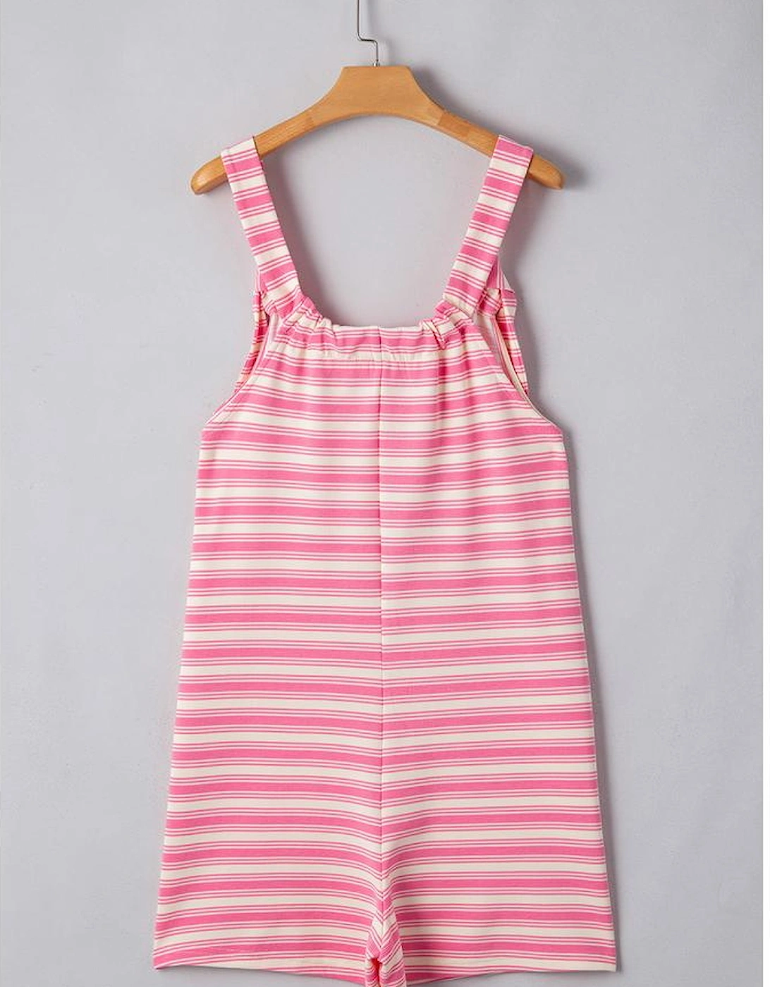 Pink Stripe Knotted Strap Patched Pocket Romper