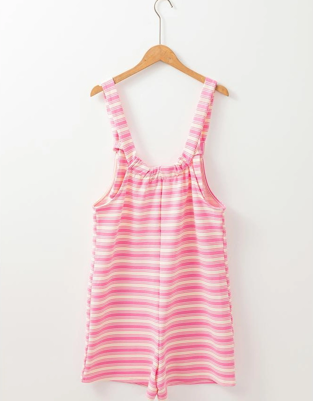 Pink Stripe Knotted Strap Patched Pocket Romper
