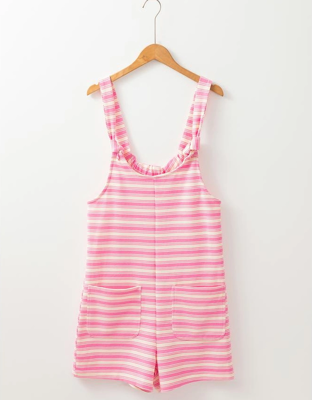 Pink Stripe Knotted Strap Patched Pocket Romper