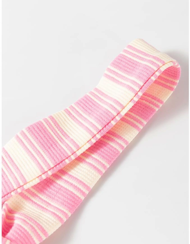 Pink Stripe Knotted Strap Patched Pocket Romper