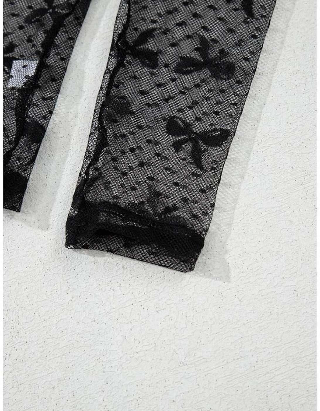 Black Bow Pattern Accent Mesh Long Sleeve Top